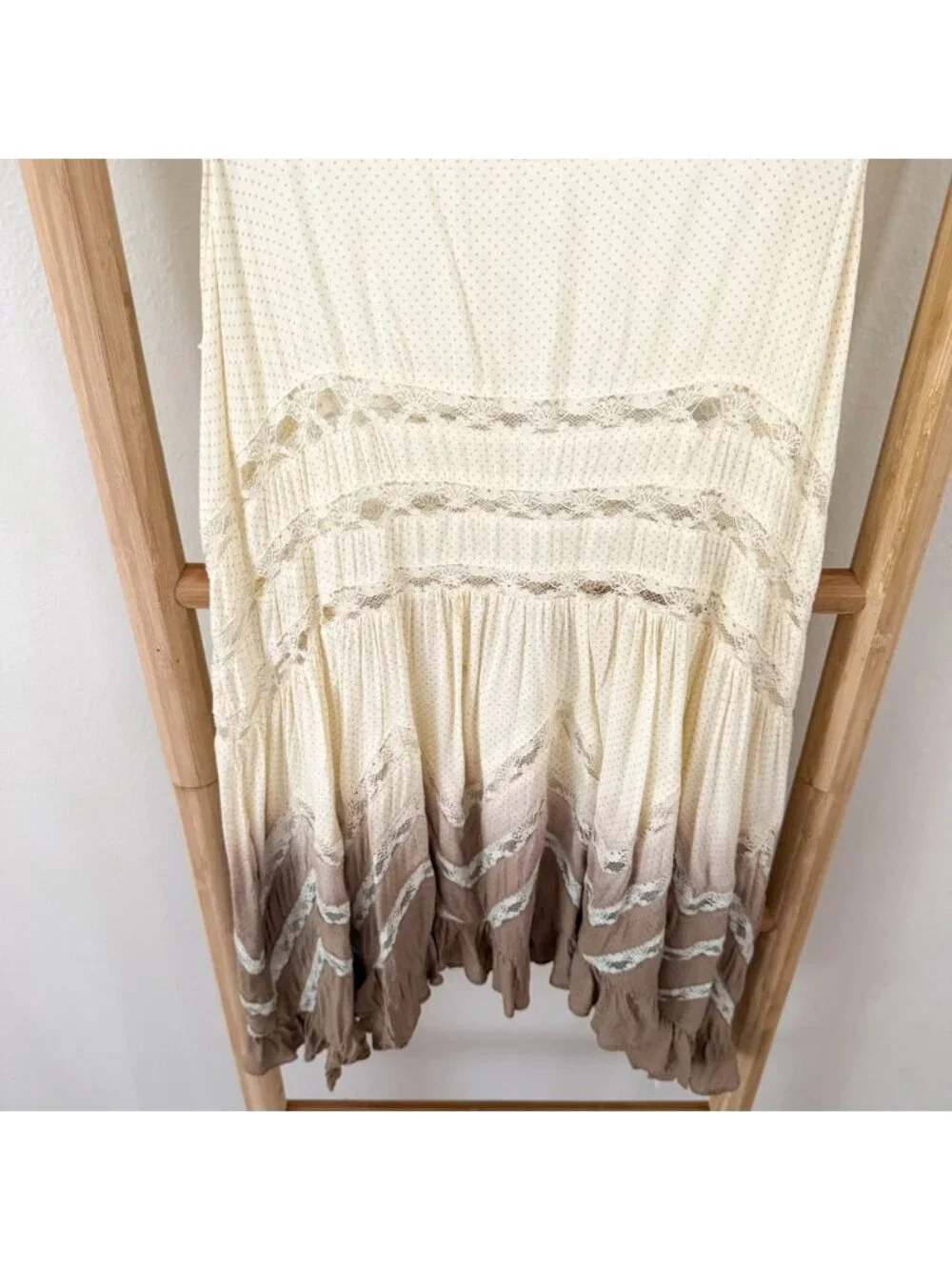Free People Intimately Lace Trim Boho Swing Dress Cream Ombre Small